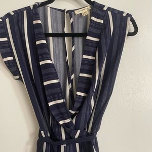 Navy and white striped jumpsuit